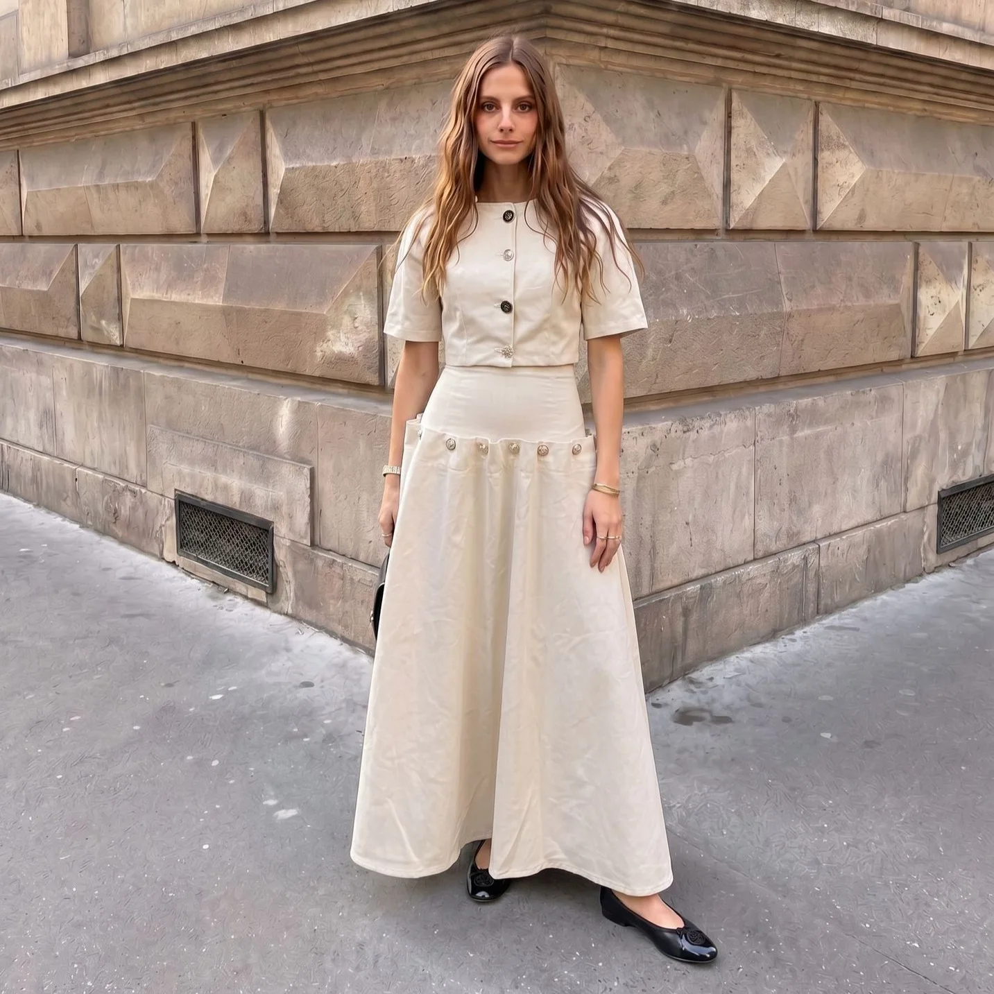 Summer New Fashion Casual Unique Metal Button Strap Denim Suit Skirt