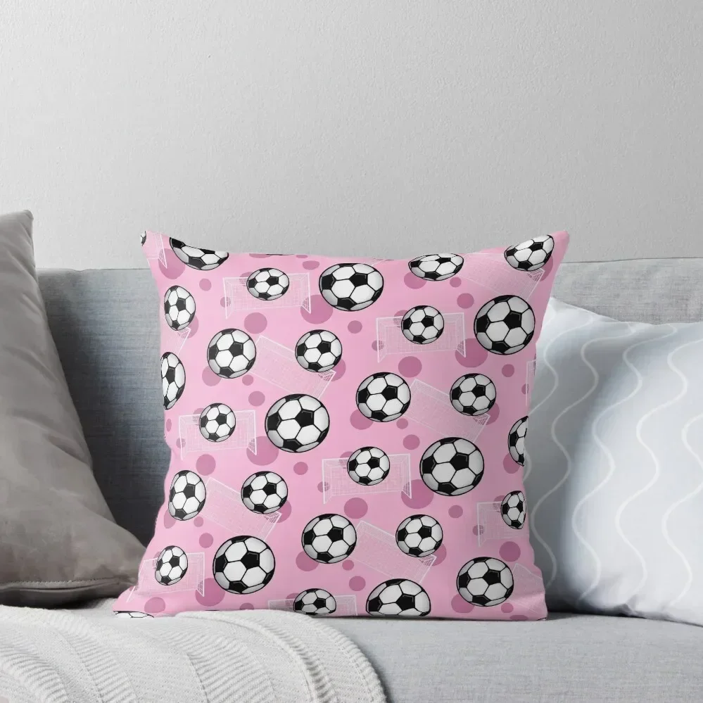 

Soccer Ball and Goal Pink Pattern - Pink Soccer Throw Pillow Cusions Cover Couch Cushions pillow