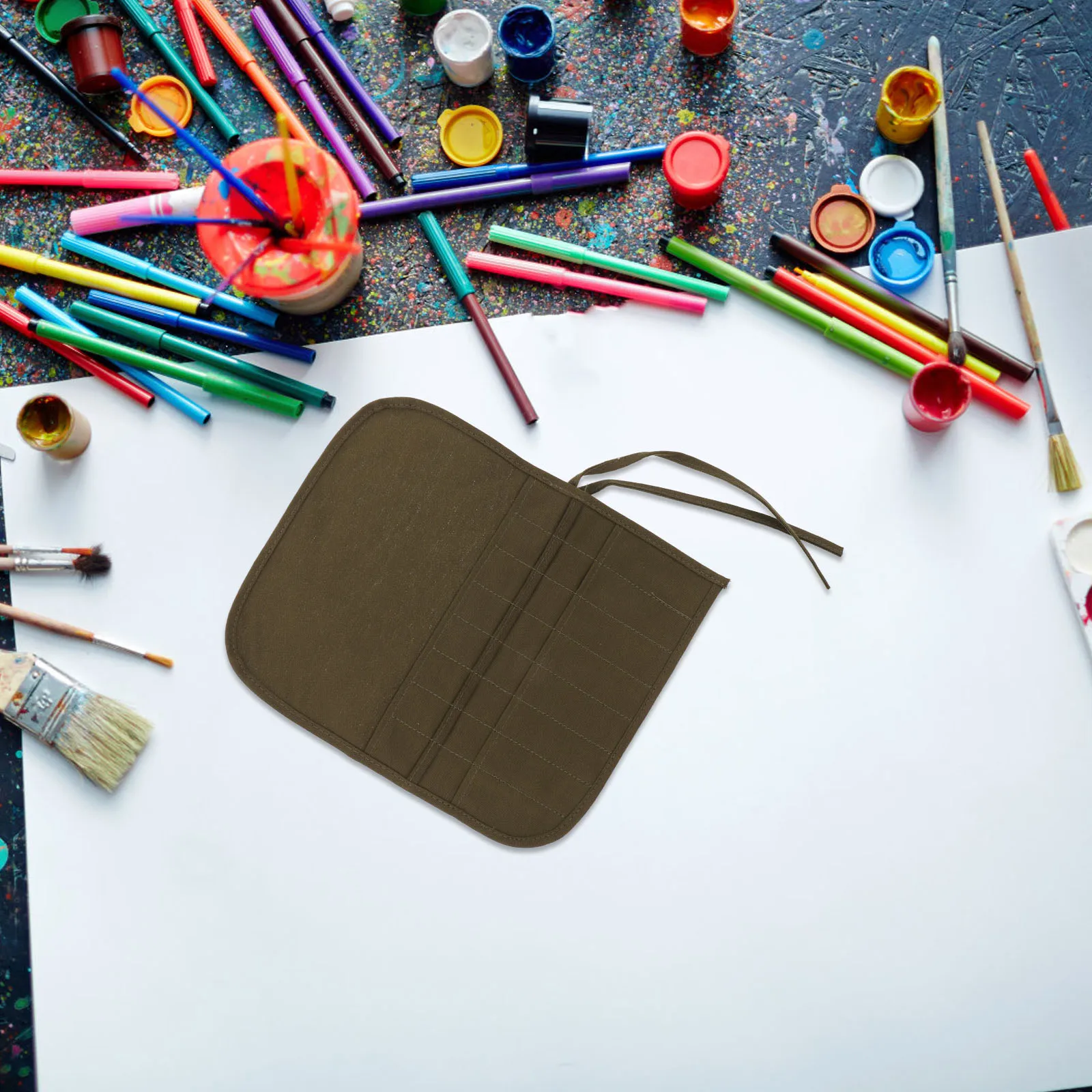 حقيبة تخزين فرشاة الطلاء القماشية ذات 16 فتحة، مقلمة عسكرية، منظم فرش الرسم، لوازم فنية محمولة