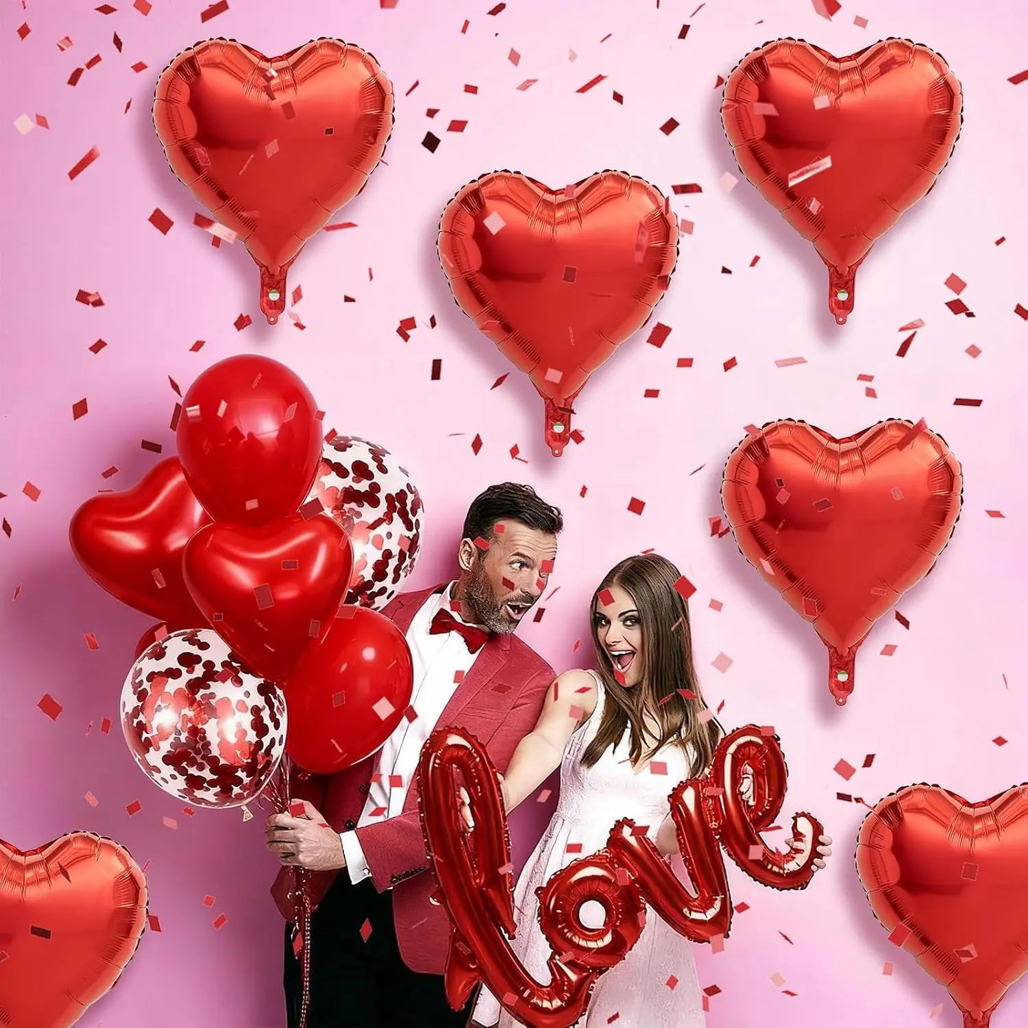 Folienballon „I Love You/Red Heart Love“, 1000 Stück Rosenblätter für Hochzeit, Jahrestag, Valentinstag, romantische besondere Nachtparty – Detail 7