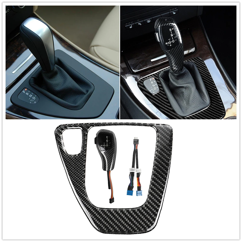 

Carbon Fiber Automatic LED Gear Shift Head Knob Selector Cover Panel Trim For BMW 3 Series Pre-facelift E90 E91 E92 2006-2009