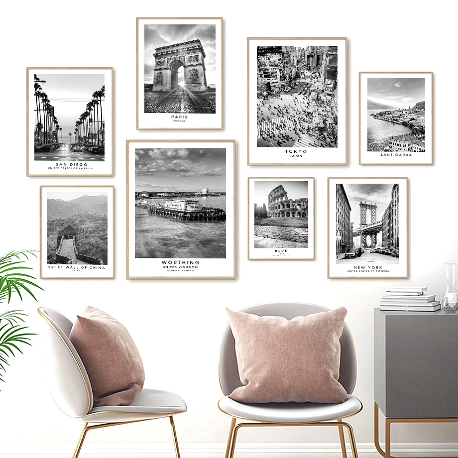 New York Roman London Paris Black And White Architecture Fashion Wall Art Canvas Painting Nordic Poster Dining Room Decor
