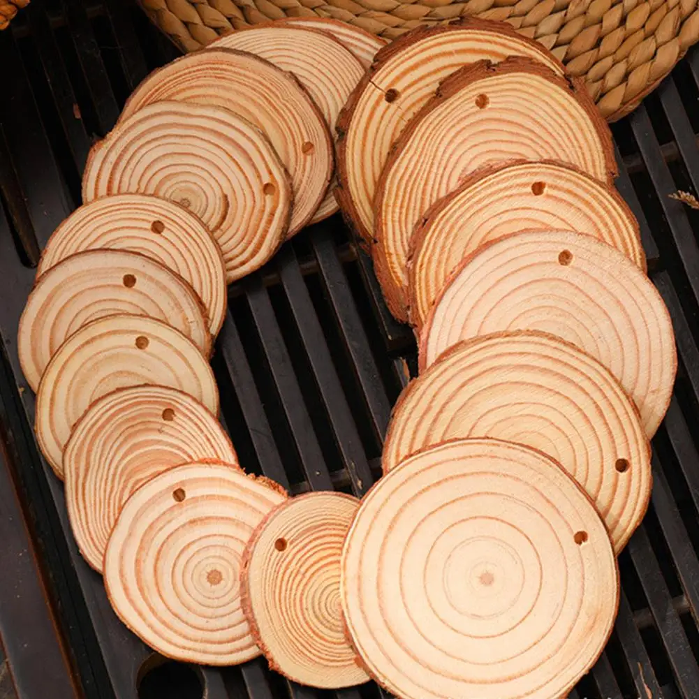 الصنوبر الطبيعي شرائح خشبية مستديرة غير مكتملة الدوائر مع شجرة النباح سجل أقراص Crafts بها بنفسك الحرف حفل زفاف اللوحة 30 قطعة