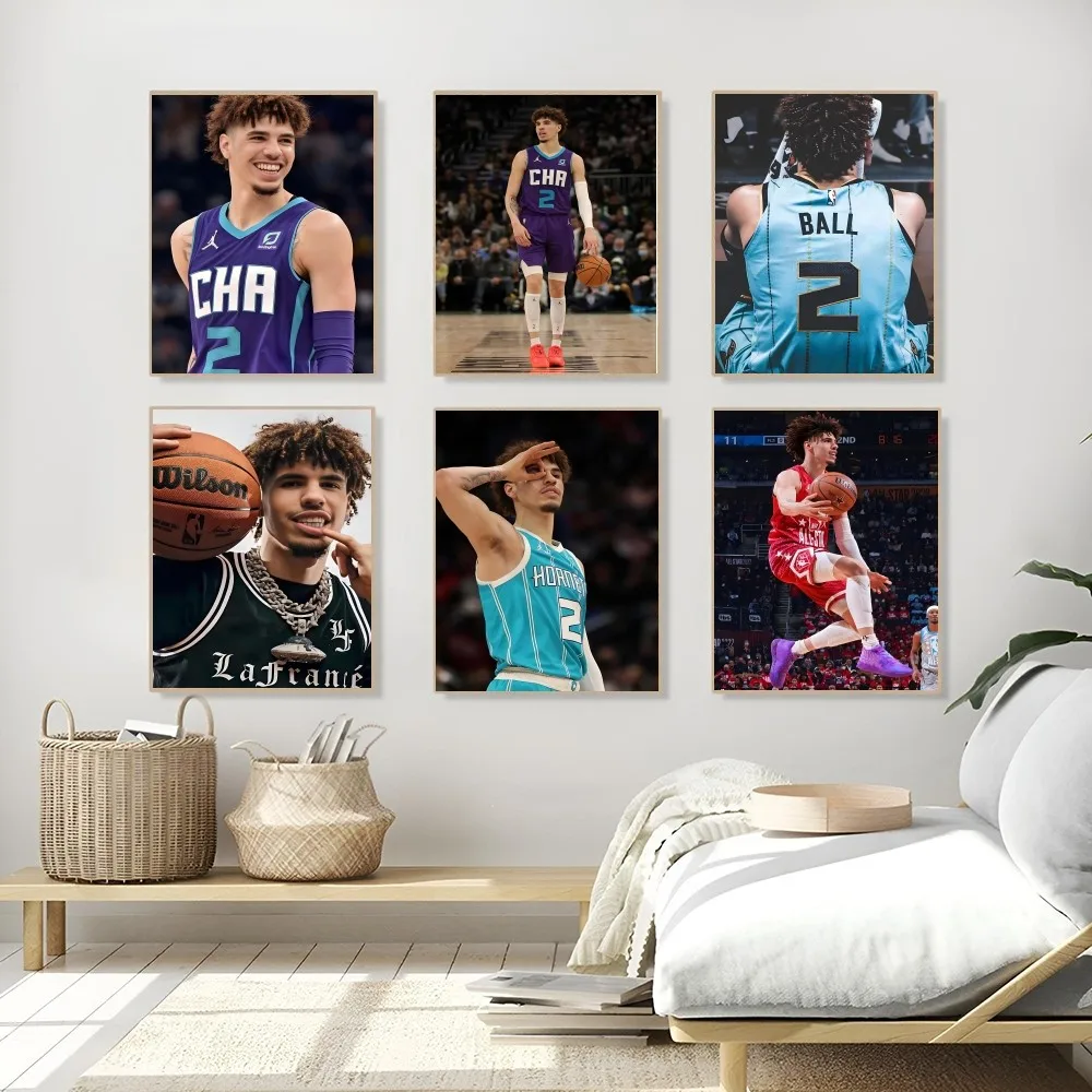 1PC L-Lamelo Ball Poster Self-adhesive Art Waterproof Paper Sticker Coffee House Bar Room Wall Decor