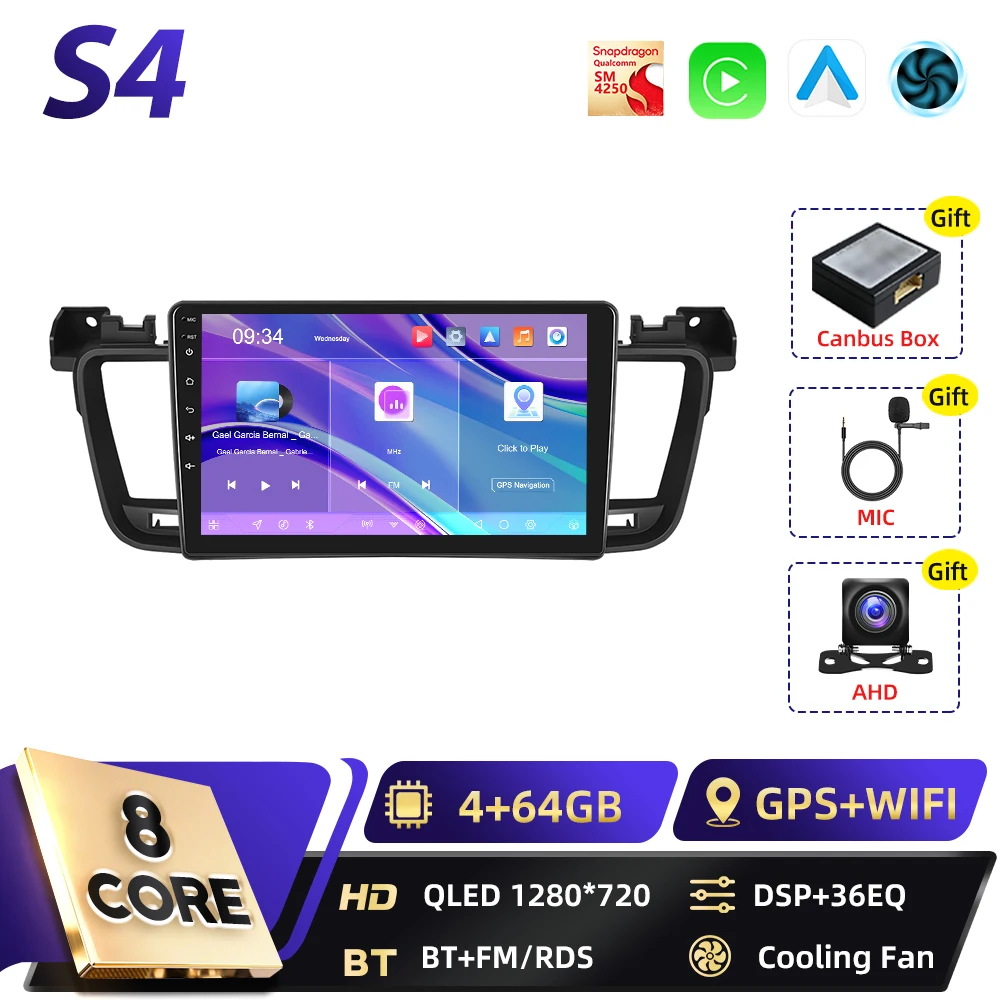 Podofo Qualcomm 8-core 2-DIN Android autoradio voor Peugeot 508 2012-2016 met BT, Carplay, FM, Android Auto, WIFI, GPS, RDS en DSP - afbeelding 1