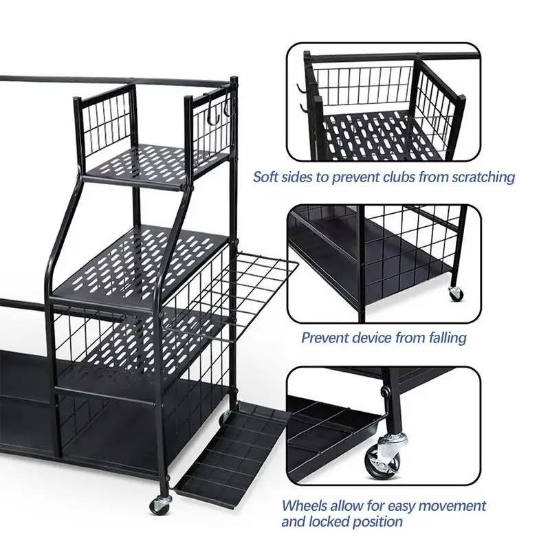 Стеллаж для хранения гольфа, большая вместительная стальная стойка для хранения гольфа, подставка для гольф-клуба, спортивная стойка, органайзер для гаража с 4 колесами для