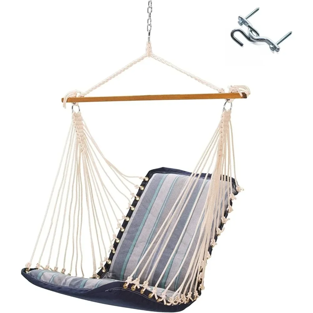 

Sunbrella Cushioned Single Swing in Trusted Coast with Oak Spreader Bar, Handcrafted in The USA, 350 LB