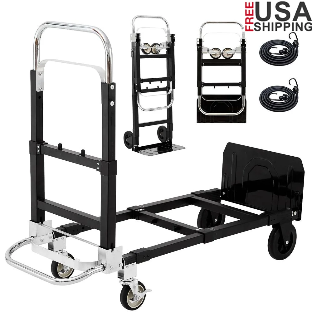 2024 Heavy Duty Folding Hand Truck Dolly 660lbs Capacity 3 in 1 Telescoping Handle Rubber Wheels Transport Cart with Elastic