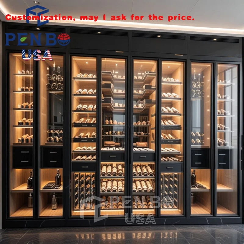 

custom.Luxury Metal Glass Bar Wine Cabinet Custom Wine Cellar Display Storage Cabinet Restaurant Wine Business
