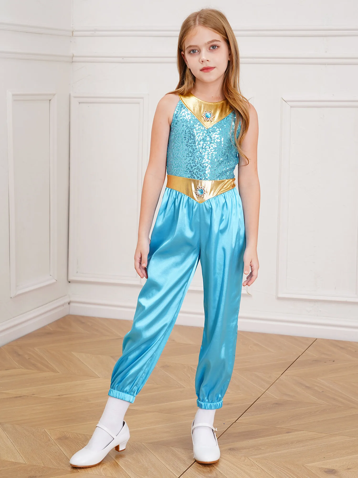 Kinder Mädchen arabische Prinzessin Cosplay Kostüm Halfter ärmellose Pailletten Tanz Overall Halloween Weihnachten Kostüm Anzieh kleidung