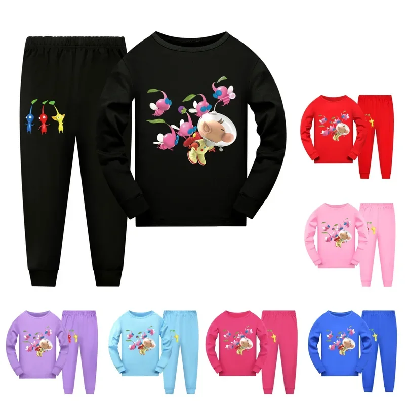 Newwest Pikmin 4 PCI costume kids cartoon pajamas sets baby girls long sleeve tops pants 2PCs set teenager girl boys casaul slee