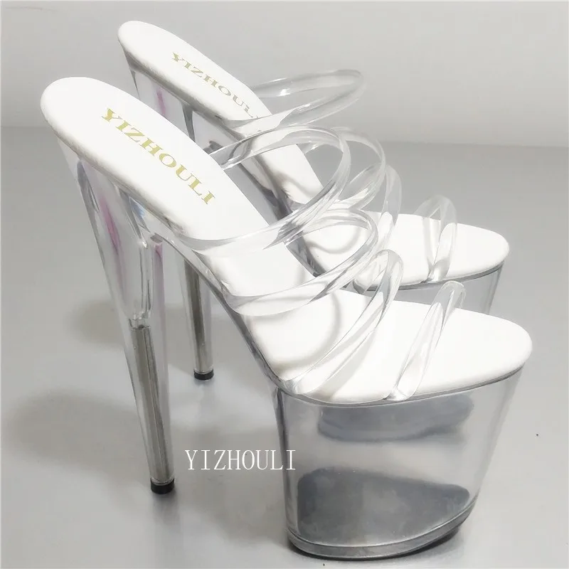 Zapatos transparentes de 8 pulgadas con tacones altos, tacones sexys de 20 cm, modelo de banquete y club con zapatos de baile de escenario alto