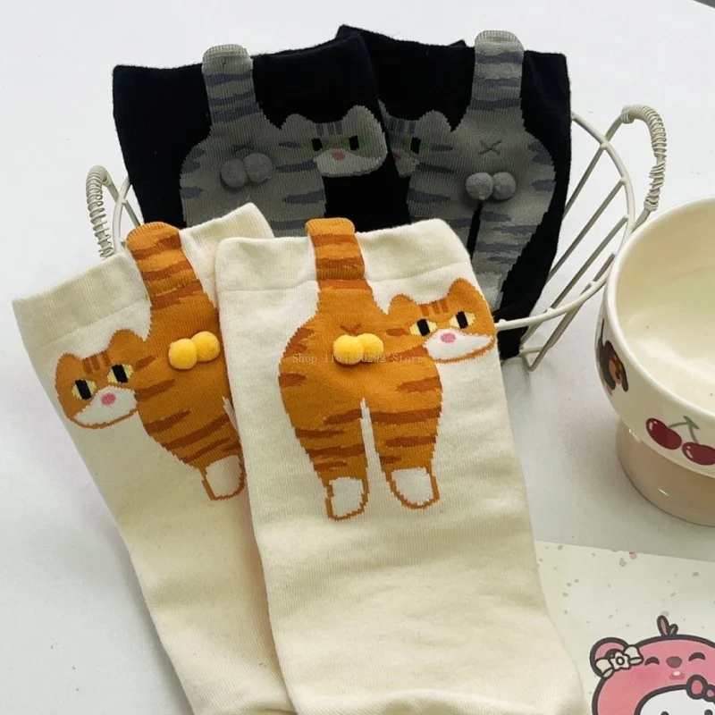 

Ins Cat Egg Cotton Socks Couple Socks Cat Balls Kawaii Hand Knitting Socks Cartoon Ginger Cat Tabby Creative Gift