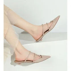 Spring and Summer New High Ding Metal Rivet Pointed Flat Shoes Women's Shallow Mouth Baotou Sandals Wearing Mueller Externally41