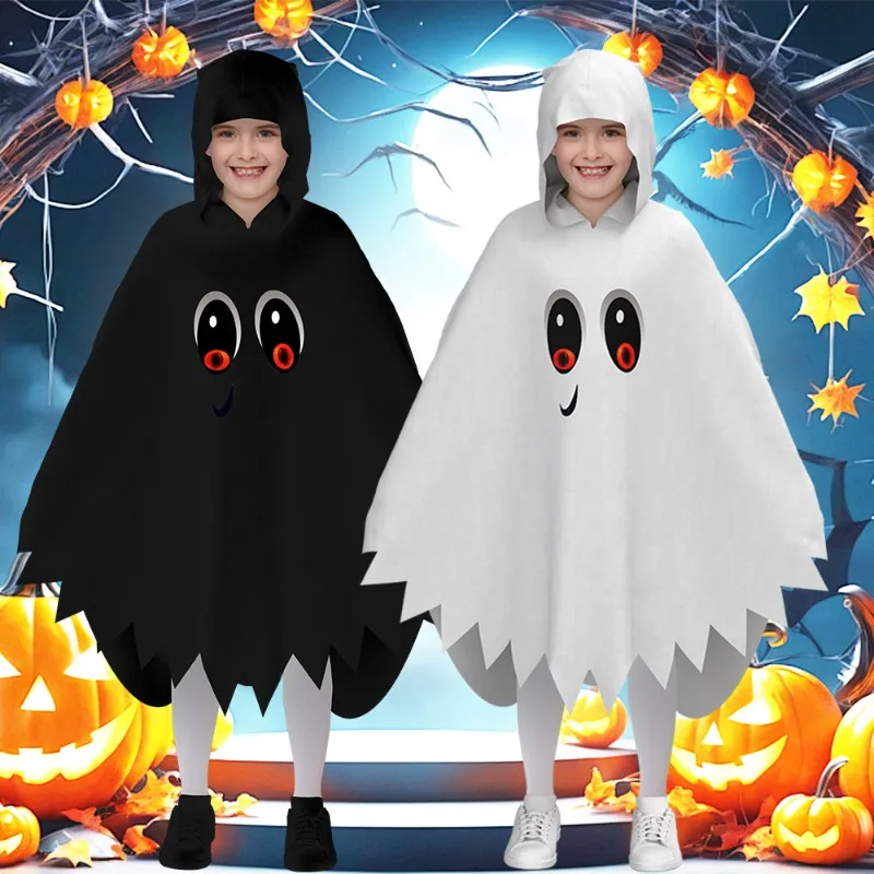 

Cute Ghost Cape White Black Phantom Cloak Halloween Carnival Party Cosplay Costume Trick or Treat Outfits for Boys Girls