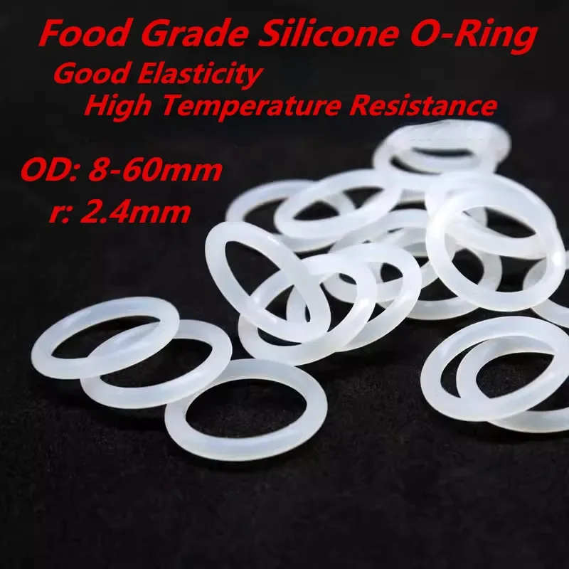 10pcs/ r2.4mm White Silicone O-ring VMQ Sealing Rubber Gasket OD8-60mm Heat Resistant Food Grade Silicone O-ring