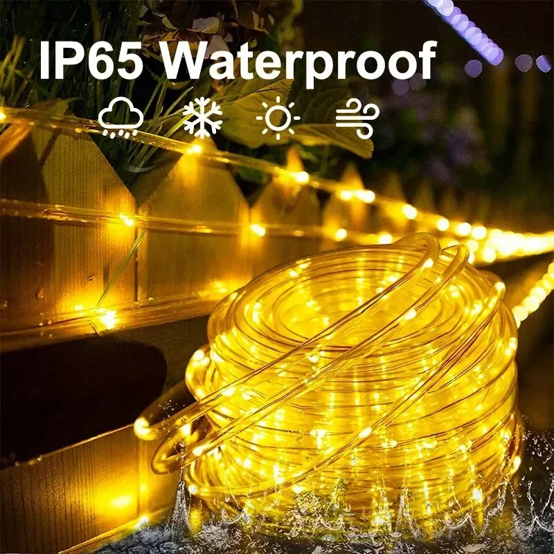 12m Solar Rope Lights Outdoor Fairy String Lights 8 Modes Decorative Lighting Trail Patio Pool Garden Party Christmas Decoration