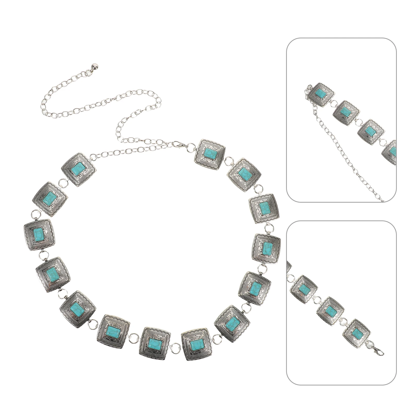 

Vintage Waist Turquoise Belly Chain For Women Bohemian Style Metal Belt Adjustable Retro Cowgirl Chain Belt Beach