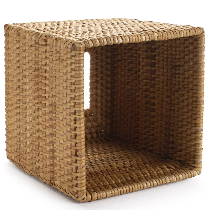 2X Square Rattan Tissue Box Cover, Hand Woven Wicker Tissue Holder, 5.7 X 5.7 X 5.7 Inches, Wood Color