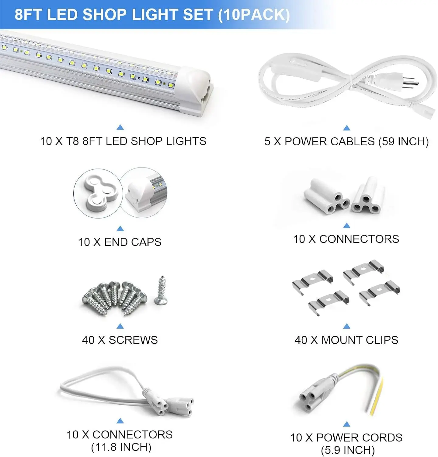 8ft LED Shop Light Fixture  90W T8 Integrated LED Tube Light 6500K 12000LM VShape Linkable  High Output Clear Cover Plu