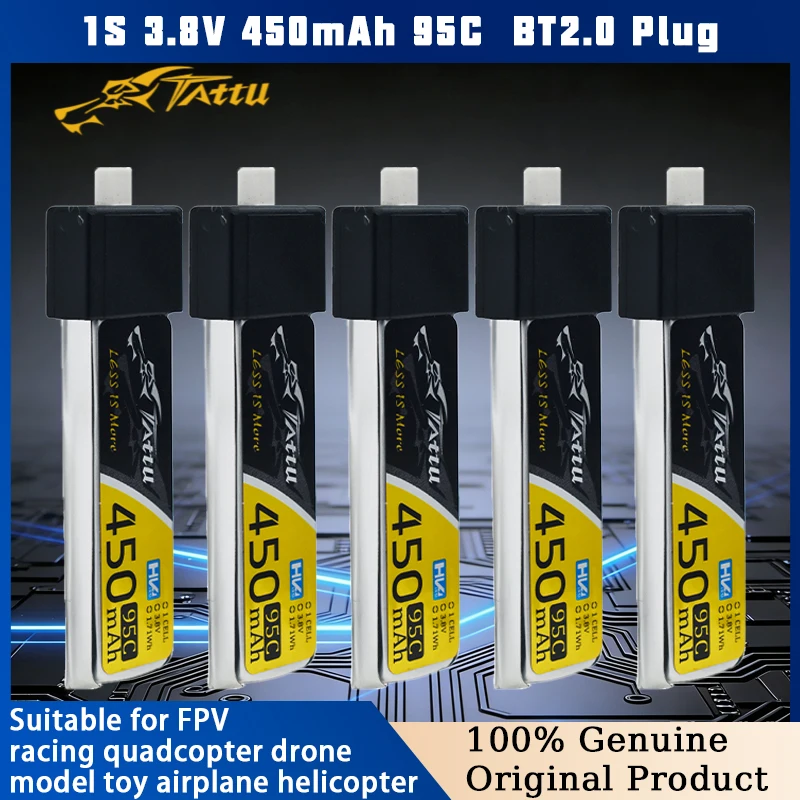 New TATTU 1S 3.8V 450mAh 95C HV Lipo Battery With BT2.0 Plug For Indoor Quadcopter Helicopter Mini Aviation Model FPV Aircraft
