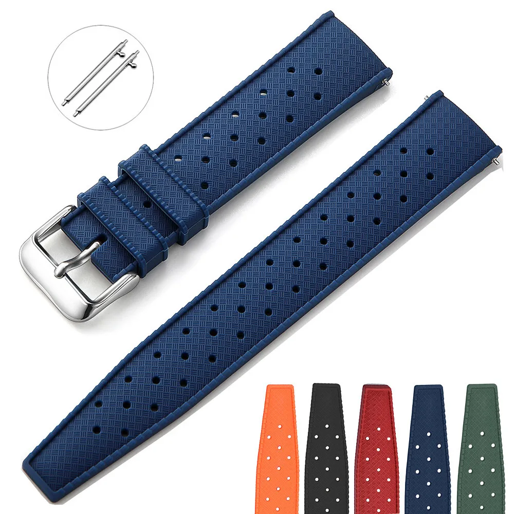 

New Perforated Breathable Silicone Rubber Watch Band 20mm 22mm Men Women Smart Watch Universal Quick Release Watch Strap