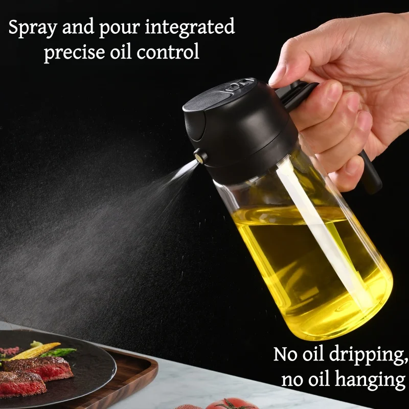 470ml 2-in-1 oil can and injector, olive oil pour, suitable for cooking, air fryer, salad, barbecue (white)