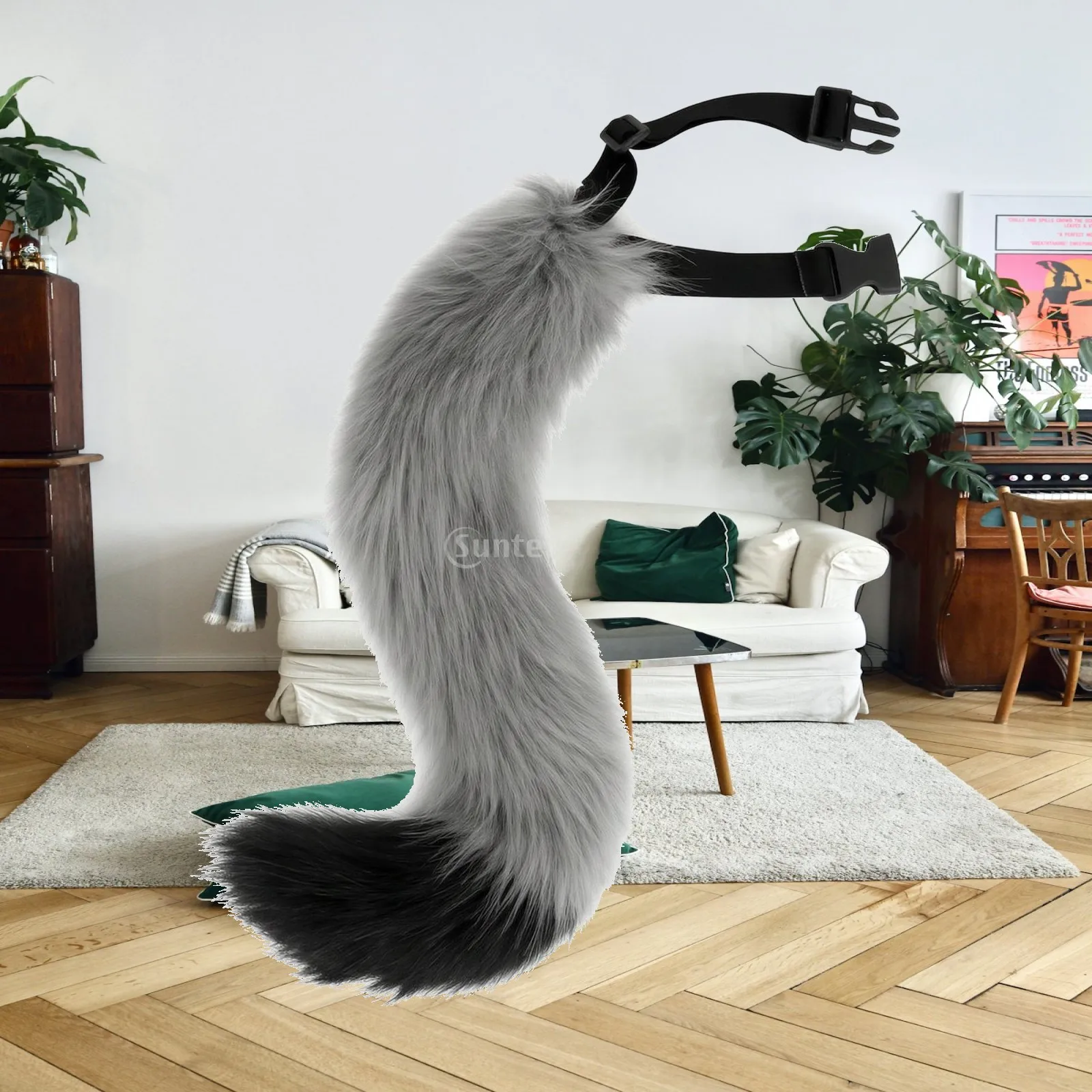 Wearable Canine Tail with Waist Strap Soft Soft Costume Tail with Buckle Bendable for Cosplayers, Halloween Parties, Stage