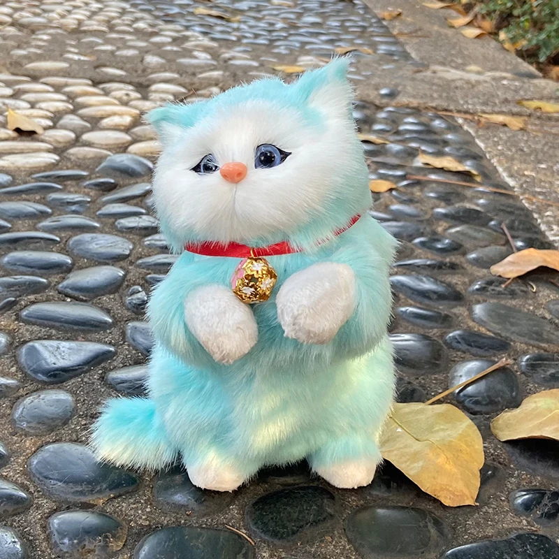 Hakimi simulación animal de peluche colorido riqueza atraer gato juguete lindo llamará gato muñeca mascota decoración ornamento