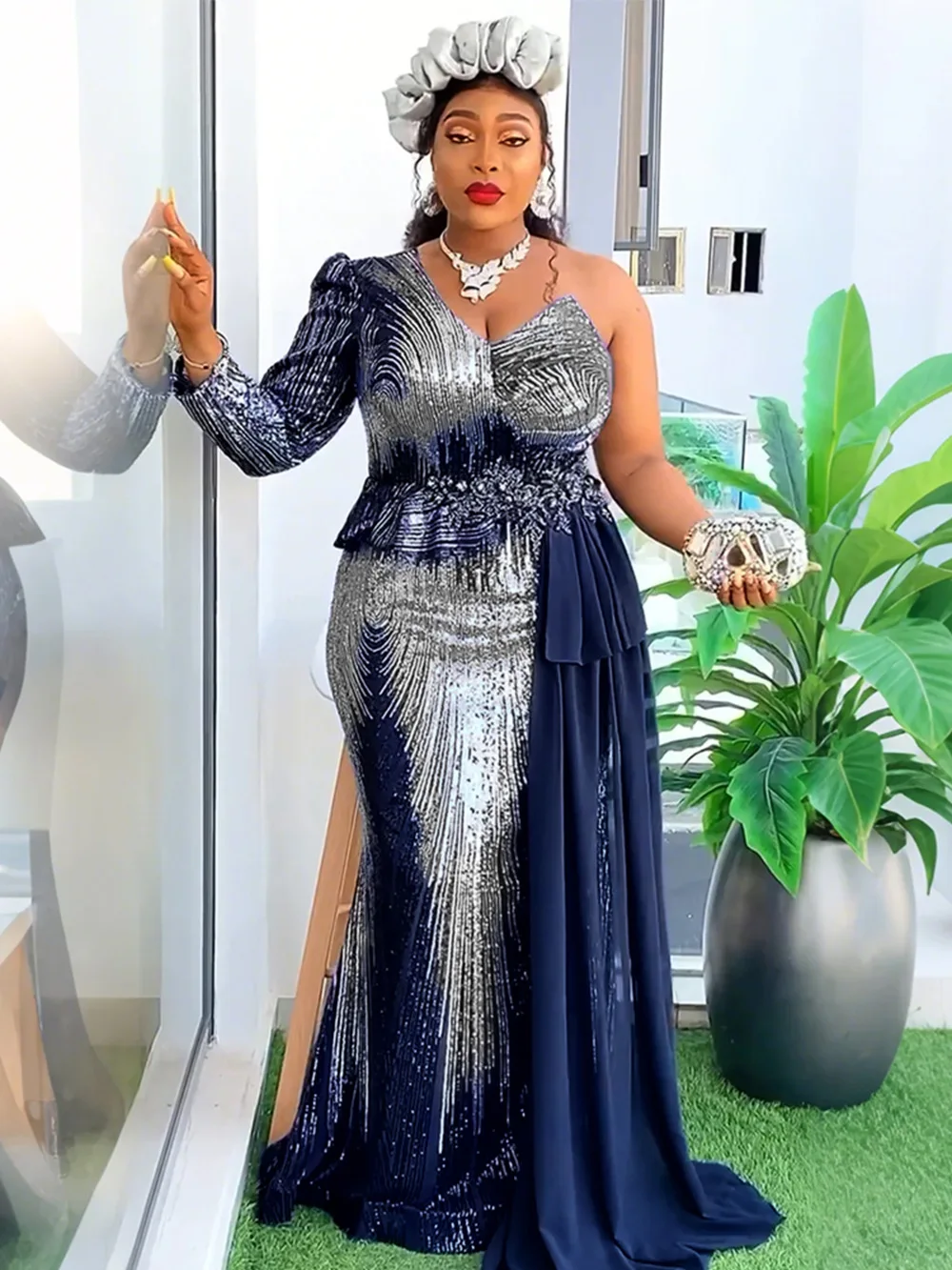 

New Year Clothe Luxury Party Evening African Dresses Sequin Mermaid Gown Elegant Women Wedding Prom Dress Sexy Bodycon Long Robe