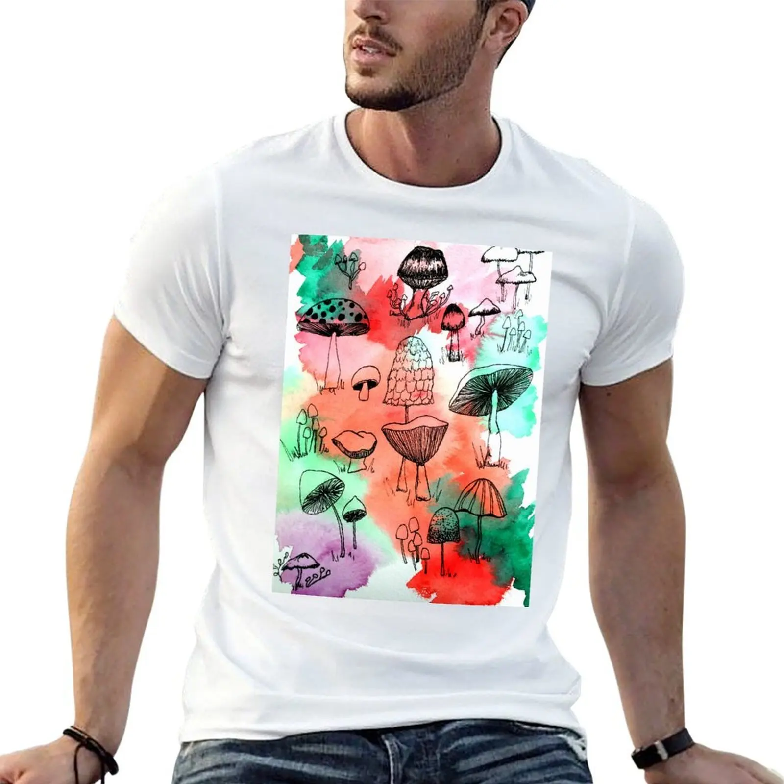 Watercolour Toadstools and mushrooms T-Shirt designer shirts summer tops T-shirts for men cotton
