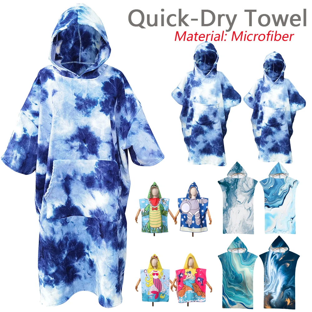 Surf Poncho Customized Towel Water Sports Hooded Robe Microfiber Beach Blanket Bath Swim Towel Wetsuit for Adults Children