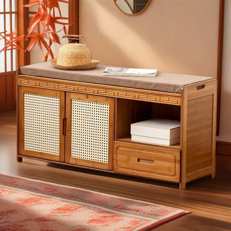 Shoe changing stool Nanzhu household soft bag can sit integrated into the home shoe cabinet locker simple stool type rattan