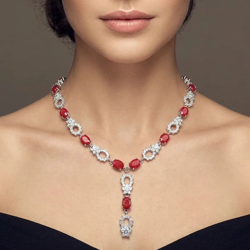 48x9mm Gorgeous Real Green Emerald Red Ruby Blue Sapphire Purple Peridot Iolite Kunzite CZ Women Silver Necklace 18.0-19.0inch