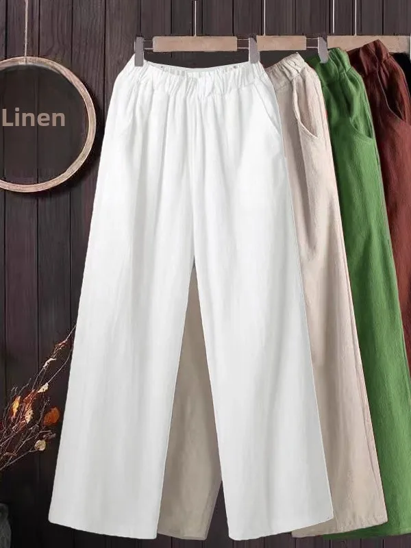 

High Waist Wide Leg Cotton Pants Women's Summer Thin Hanging Sense Cotton Linen Casual Pants Nine Points Mom Straight Leg Pants