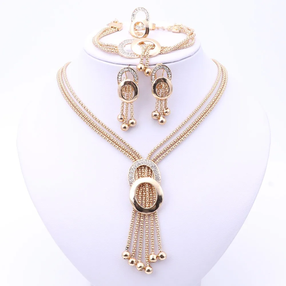 Women Bridal Fine Crystal African Beads Jewelry Sets For Wedding Party Dress Accessories Pendants Necklace Earrings Rings Set