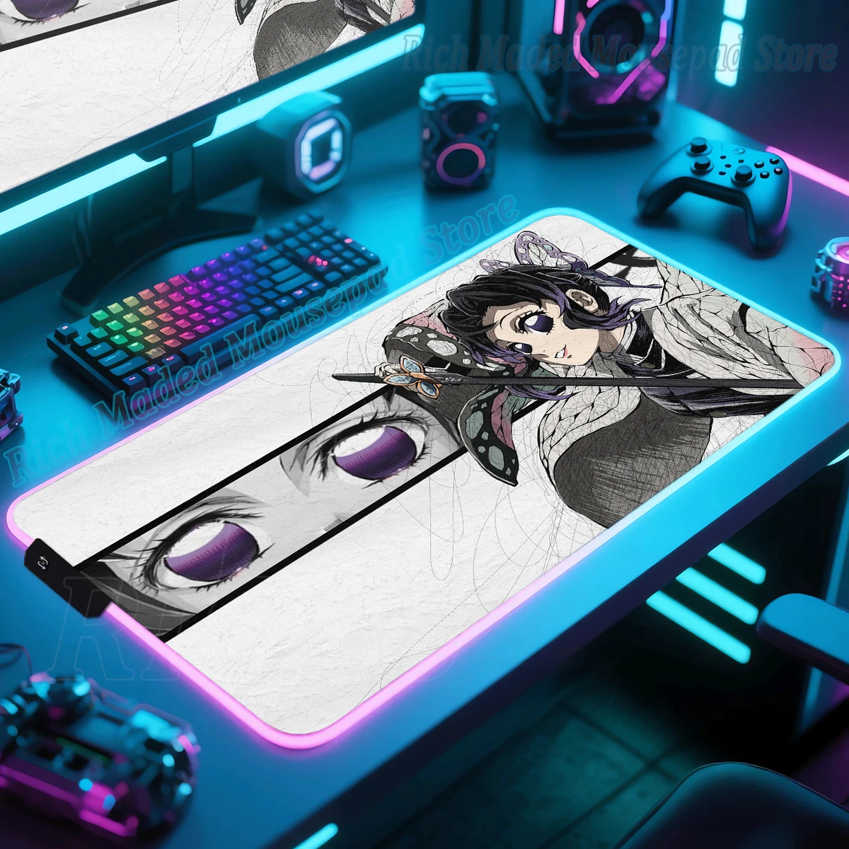 

Manga Demon Slayer LED Gaming Mousepad Large Anime Desk Mat Gamer XXL Mouse Pad RGB Mousemat Luminous MiceMat Desk Accessories