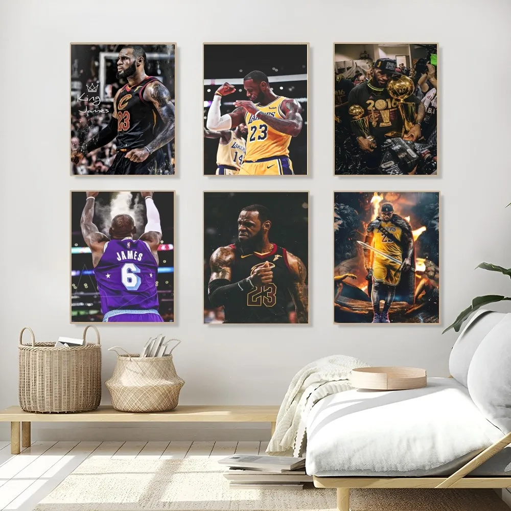 1PC L-LeBron J-James Poster Self-adhesive Art Waterproof Paper Sticker Coffee House Bar Room Wall Decor