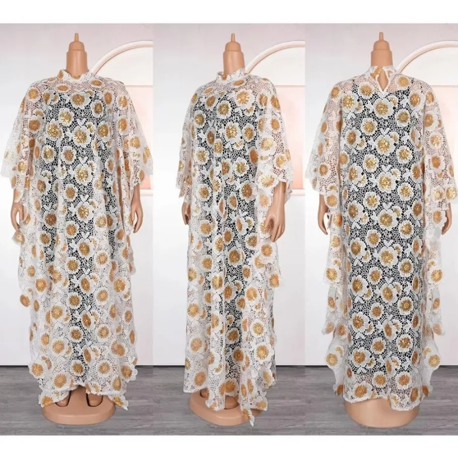 Elegant African Dresses for Women Traditional Dashiki Lace Boubou Plus Size Turkey Wedding Party Gown Muslim Kaftan Maxi Dress