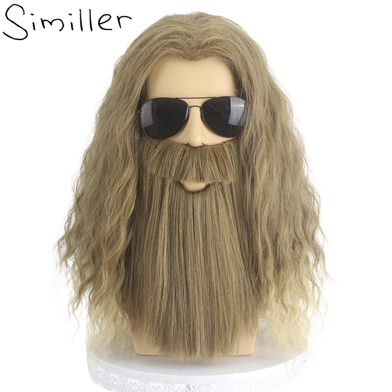 Similler Synthetic Women Short Curly Cosplay Wigs Heat Resistance Thor Wig with Beard for Halloween Costume