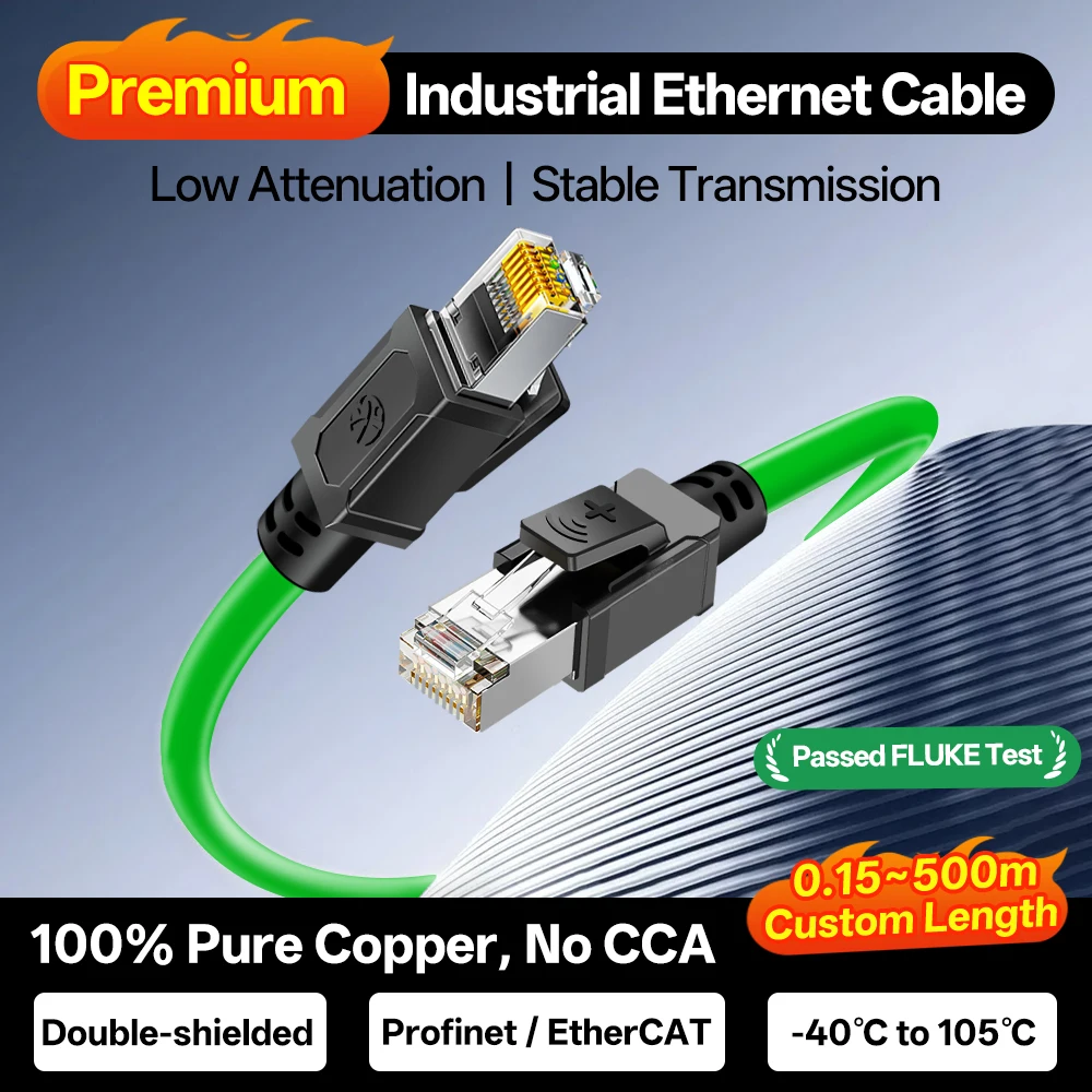 

Industrial CAT6A S/FTP Drag Chain Ethernet Cable 26AWG Pure Copper One-Piece Molded RJ45 -40℃~105℃ High Temp For PLC Automation