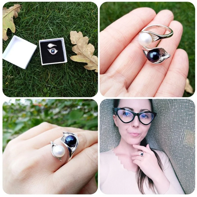 

Wedding 925 Silver Pearl Ring Double Ladies Woman,White Natural Freshwater Adjustable Pearl Ring Wife Mother Birthday Gift