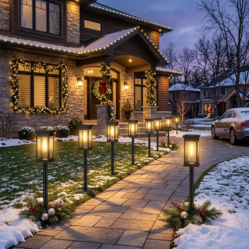 8-piece set of solar-powered path lights, square tungsten filament solar garden lamps, IP44 waterproof, automatic switching from dusk to dawn, 21.65-inch tall lawn lights, no wiring required, suitable for driveways, walkways, and patios. 1500mAh capacity,