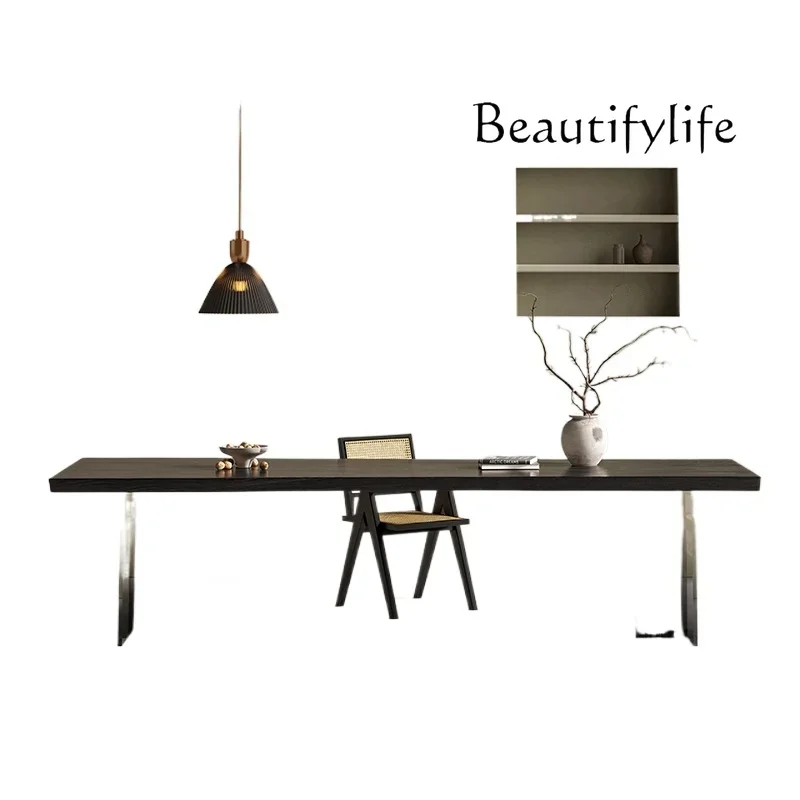 X36 Nordic Wabi Sandy Wind Solid Wood Black Carbonized Tea Table Household Acrylic Gradual Change Dining Table