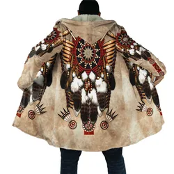HX Winter Cloak American Ethnic Indian Dream Catcher 3D Printed Hooded Cloak for Men Windproof Fleece Cape Hooded Blanket