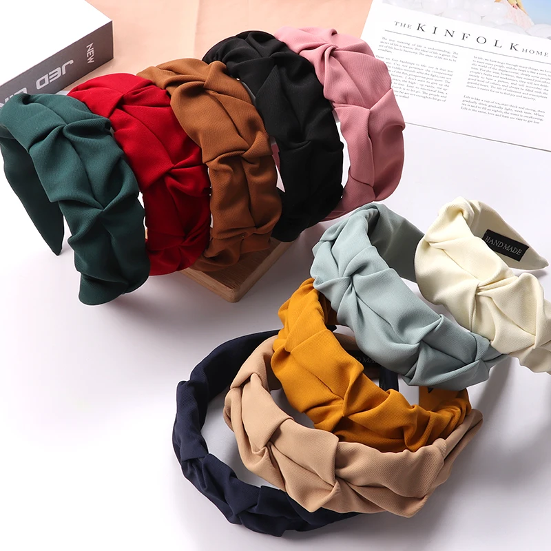 

2022 Women Fashion Hairbands Girl Solid Color Broad Side Wrinkle Hair Bands Headbands Korean Headwear Hair Accessories Ornaments