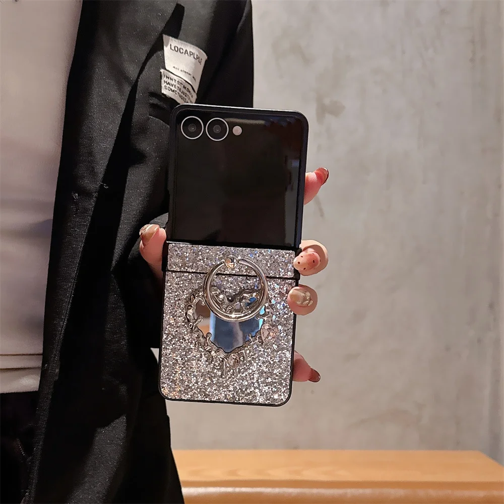 حافظة هاتف فاخرة على شكل فراشة ماسية لهاتف سامسونج جالاكسي Z Flip6 7 FE Flip7 Flip5 مع حافظات مرآة مع حامل حلقي ممتع #2