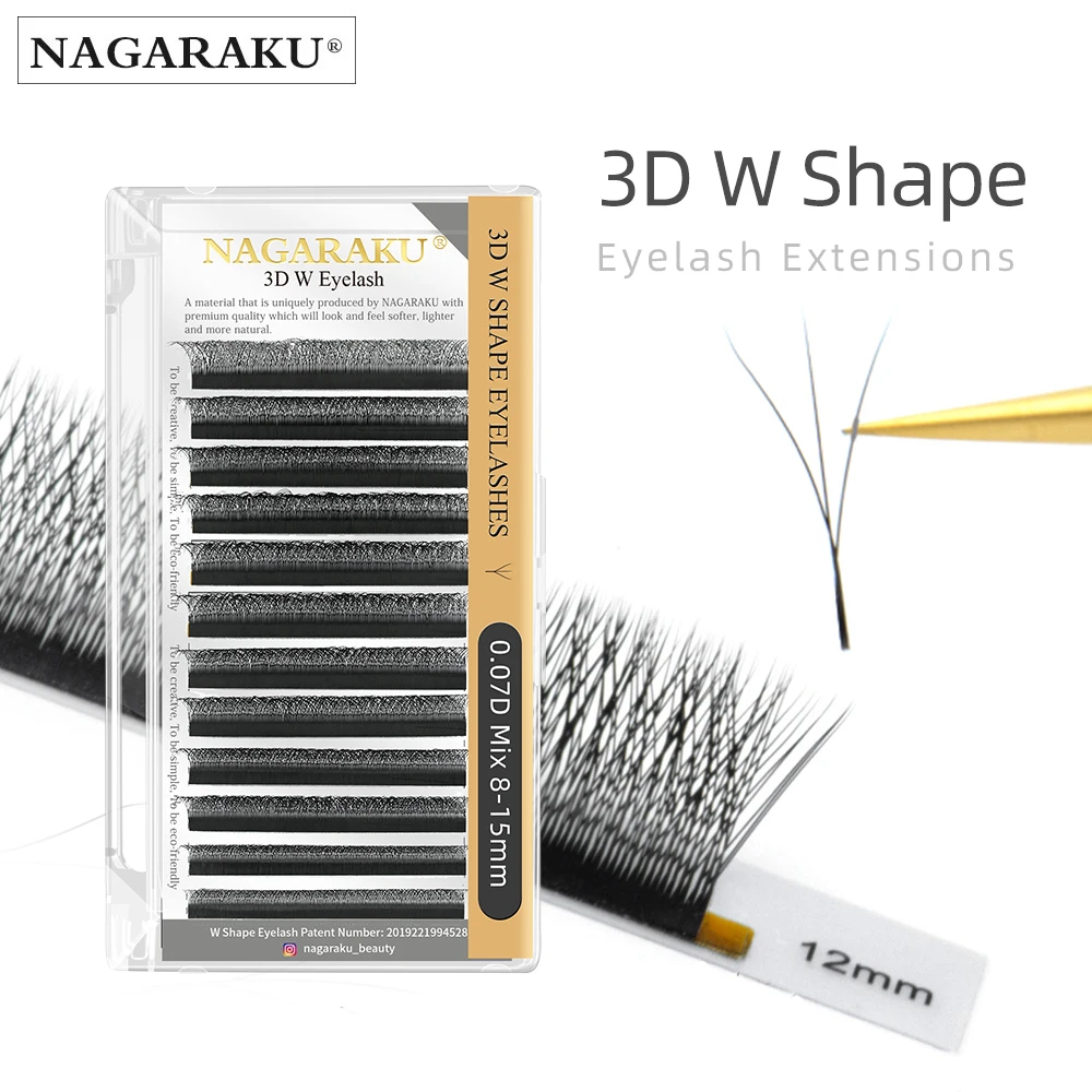 NAGARAKU-Cils Individuels Préfabriqués en Faux Vison, Accessoire existent en Forme de W, en 3D, Préfabriqués, Lumière Douce, Complètement Dense