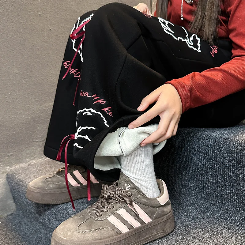Winter Pants for Girls Soft Corduroy Long Trousers Warm Comfortable School Children Clothes Kids Cartoon Cat Thermal Sweatpants