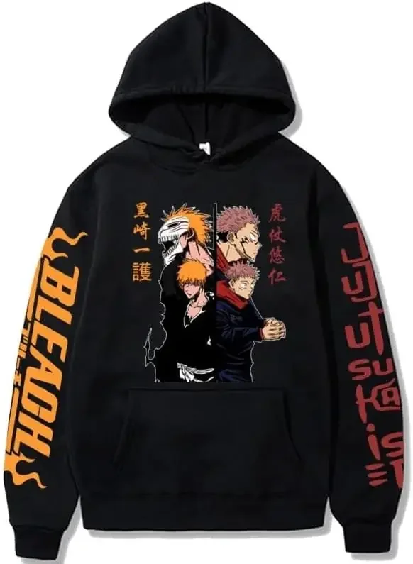 Anime Jujutsu Kaisen Hoodie Men/Women Itadori Yuji Print Sweatshirts Bleach Kurosaki Ichigo Pullovers Streetwear Unisex